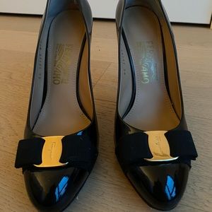 Ferragamo patent leather bow stilettos